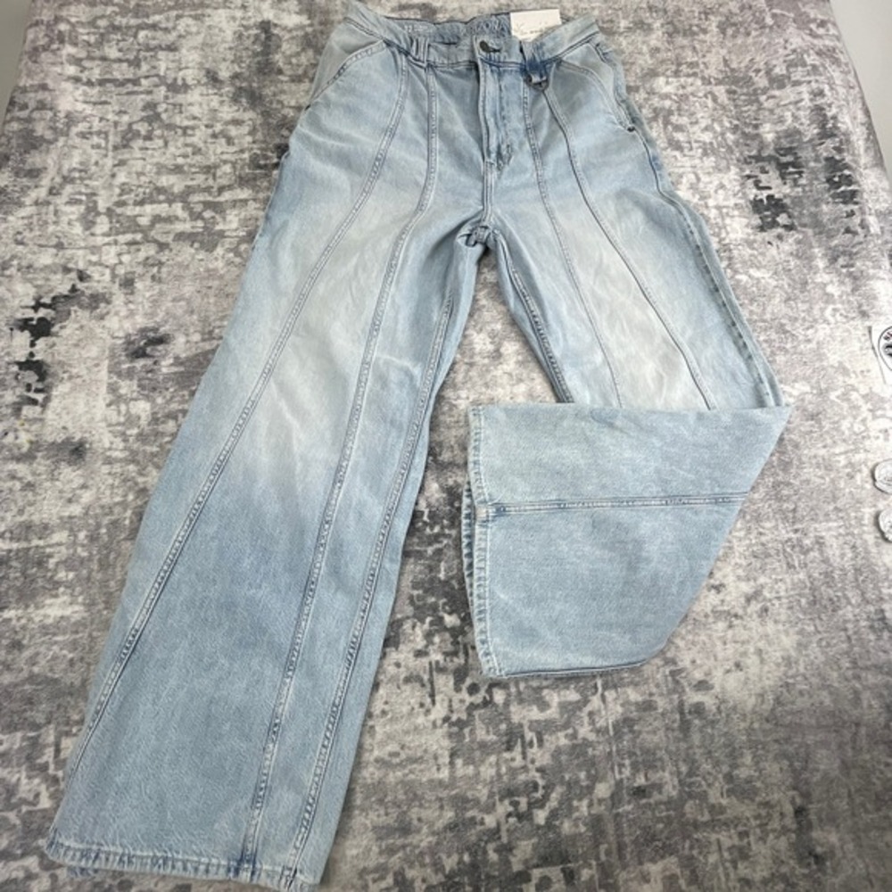 Arizona Jean Co Women 12 Wide Leg Jeans High Rise Light Wash Panel Patched Y2K